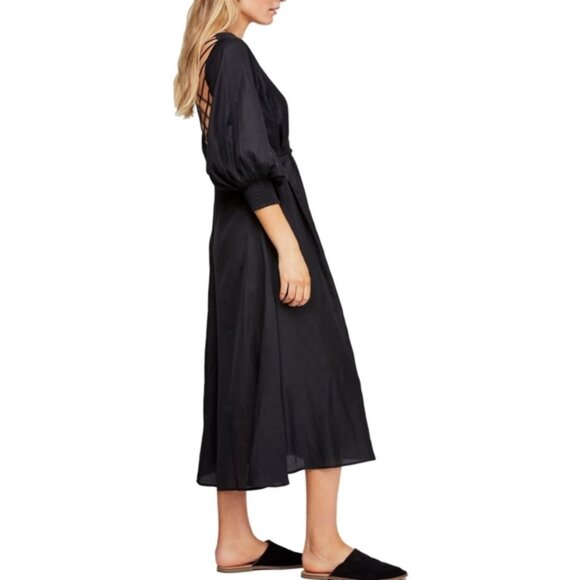 Free People Later Days Midi Dress Lattice Back Black Beachy Boho Sz 12 B11 - Picture 7 of 10